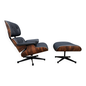 Vitra Eames Lounge chair XL + Ottoman, Zwart leder & Santos Palissander
