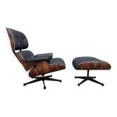 Vitra Eames Lounge chair XL + Ottoman, Zwart leder & Santos Palissander