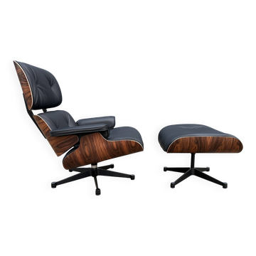 Vitra Eames Lounge Chair XL + Ottoman, Black leather & Santos Rosewood