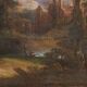 Paysage peint flamand avec des personnages du XVIIe siècle, l'apparition de Jésus