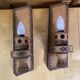 Pair of Vintage Pyrographed Wood Torch Wall Lights Mountain Style #