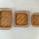 Trio of rattan and bamboo baskets