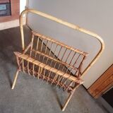 Rattan wicker magazine holder 1970 1960