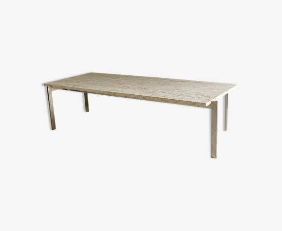 Table basse rectangulaire 1970 en travertin