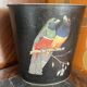 Vintage metal zinc paper bin parrot decor