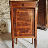 Antique French mahogany and walnut bedside table with marble top