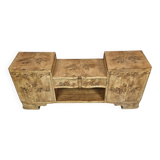 Rare Low Art Deco Blonde Burl TV Console Sideboard - 1930s Fully Restored