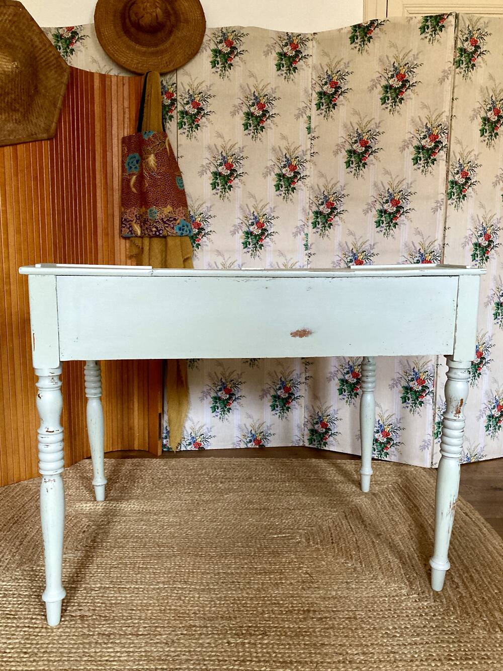 Antique wooden sloped desk, with a drop-down front and turned legs.