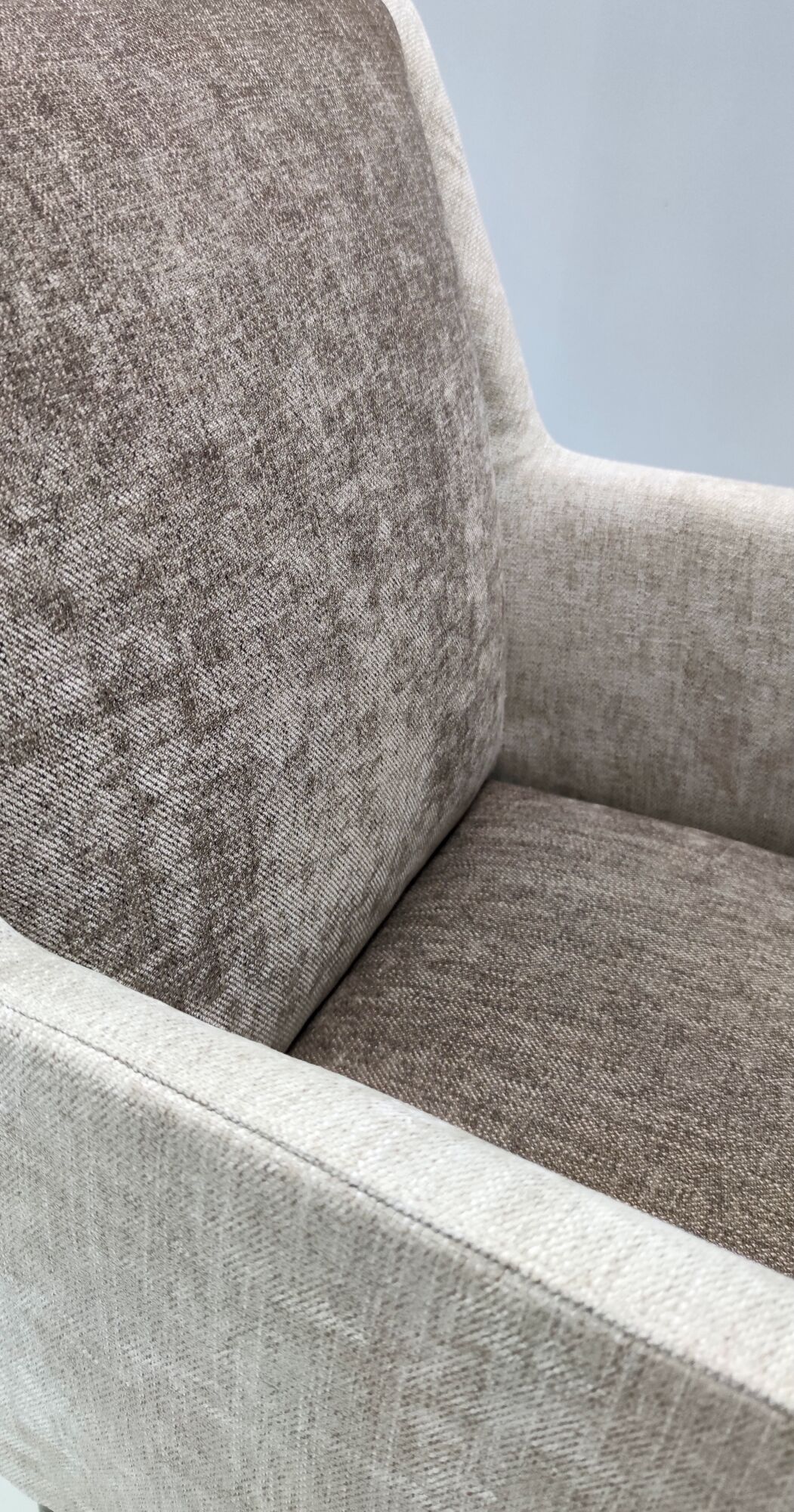 Pair of pearl grey and taupe velvet armchairs, italy