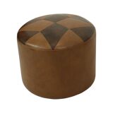 Round Vintage Pouf Brown Star Motif Skai Sixties