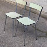 2 light green Formica and steel chairs from the 1980s.