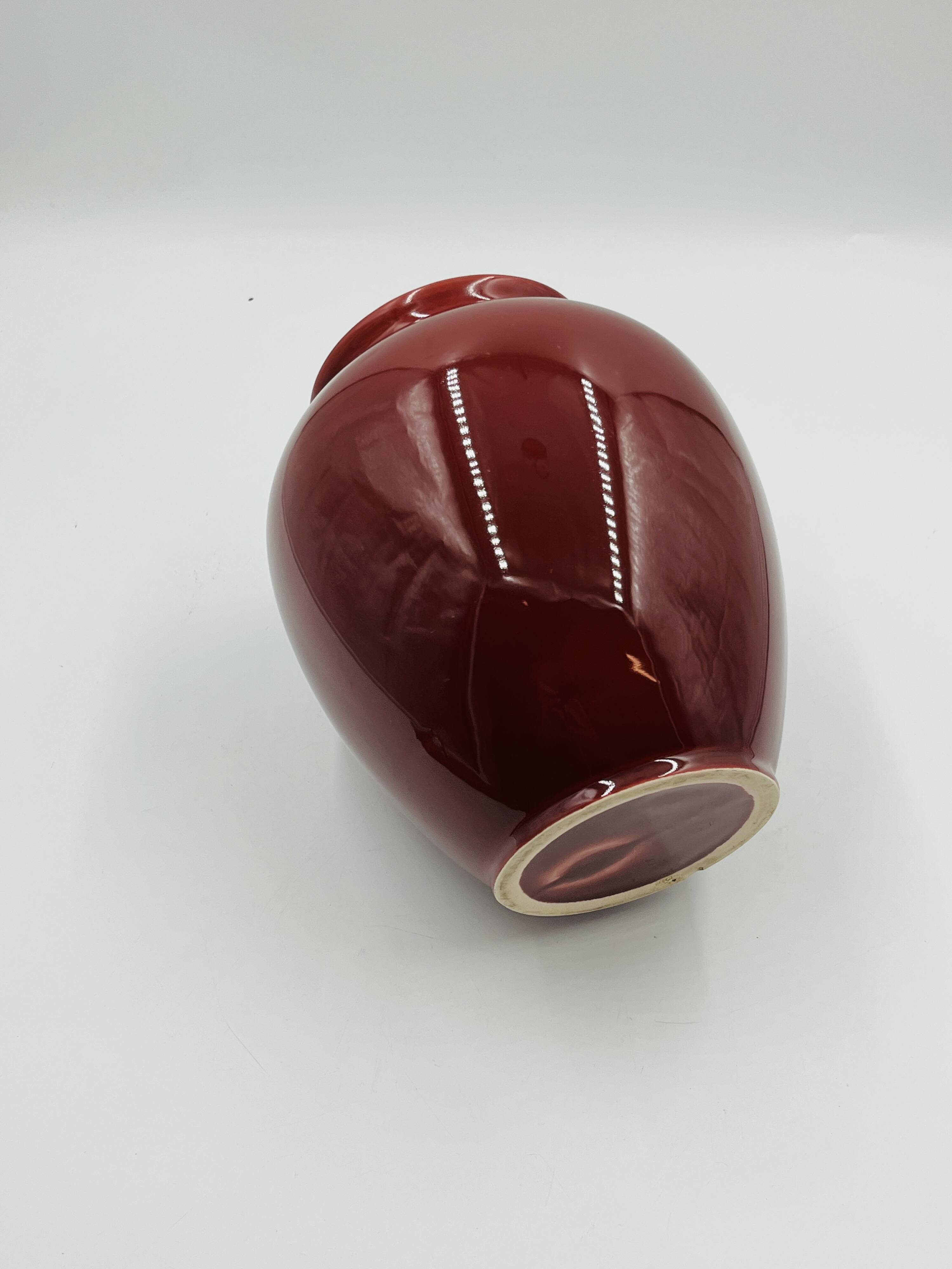 Vintage vase in glazed burgundy ceramic