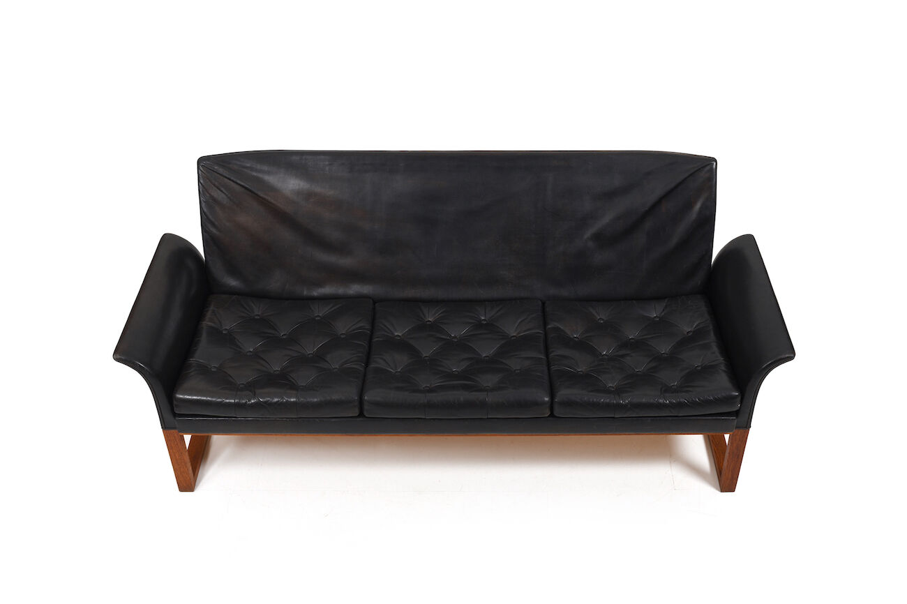 Danish Teak and Black Leather Sofa c.1960