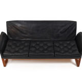 Danish Teak and Black Leather Sofa c.1960