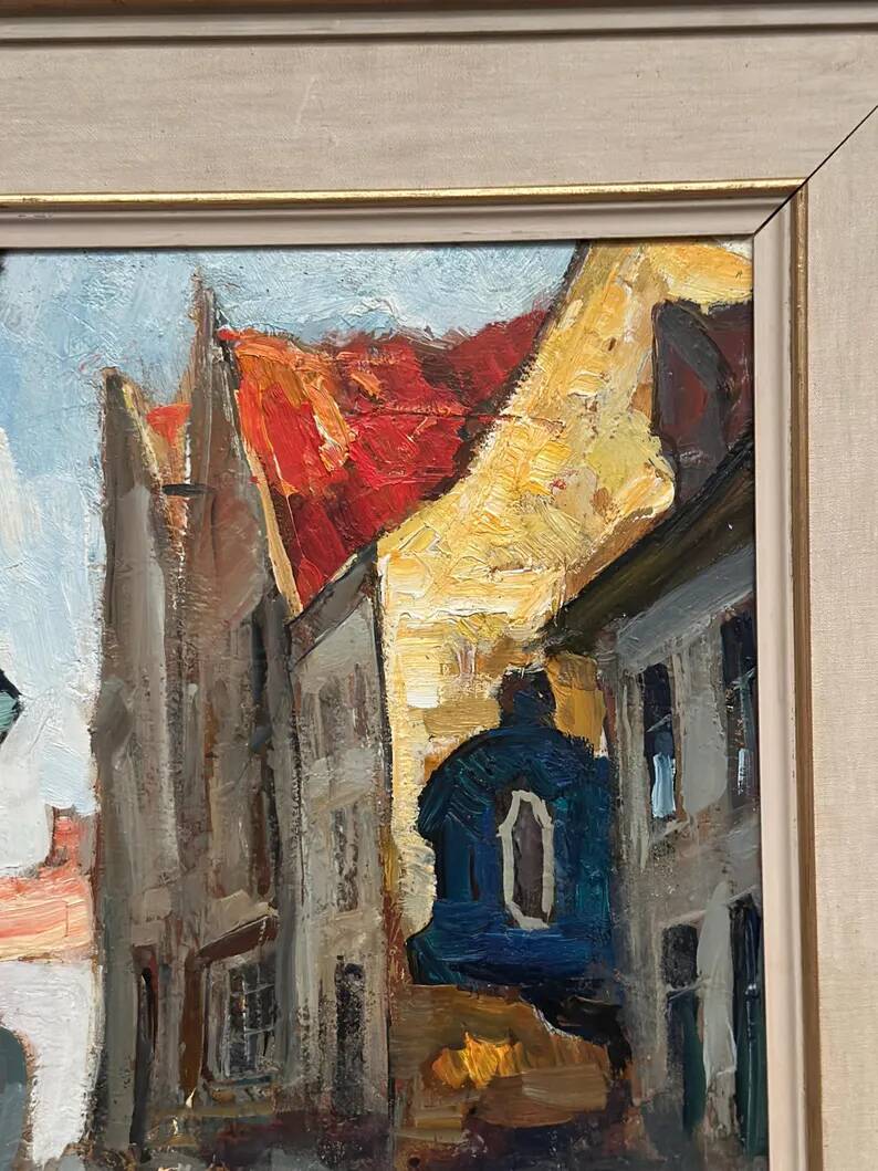 Original Swedish Oil on Panel - "Alley" by Knut Norman - Signed - Vintage and Framed - 59 × 46 cm (23.2" × 18.1")