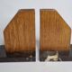 Pair of Art Deco bookends in solid wood and veined black marble