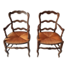 Lot de 2 fauteuils provençals paille et bois