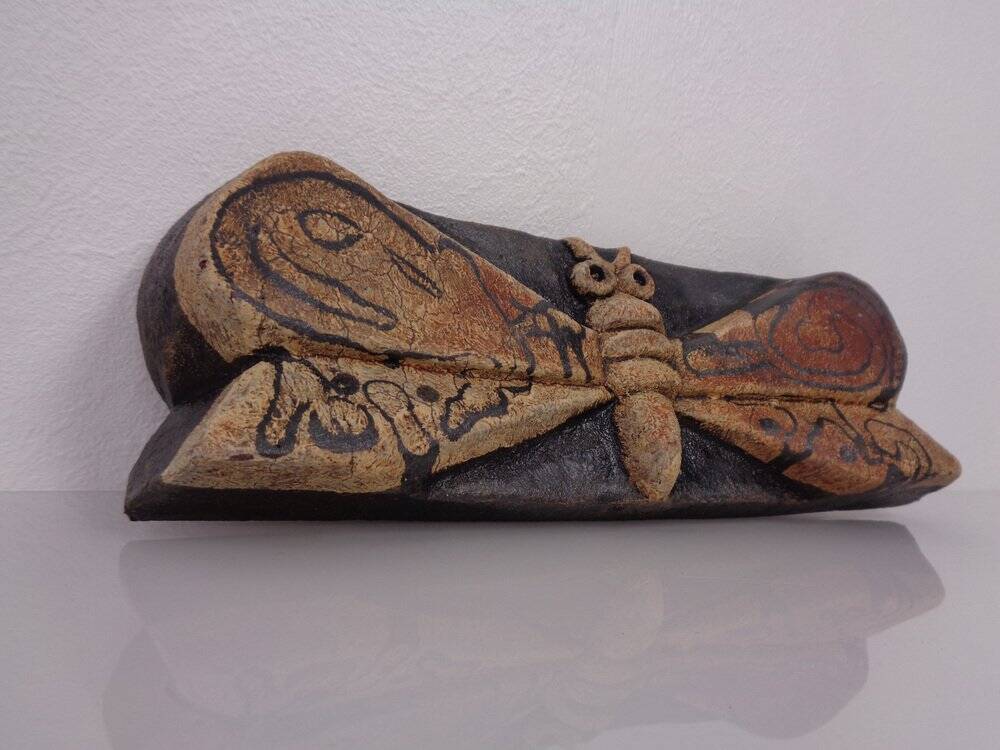 Studio ceramic butterfly wall plaque by Gerhard Liebenthron, Germany, 1982.