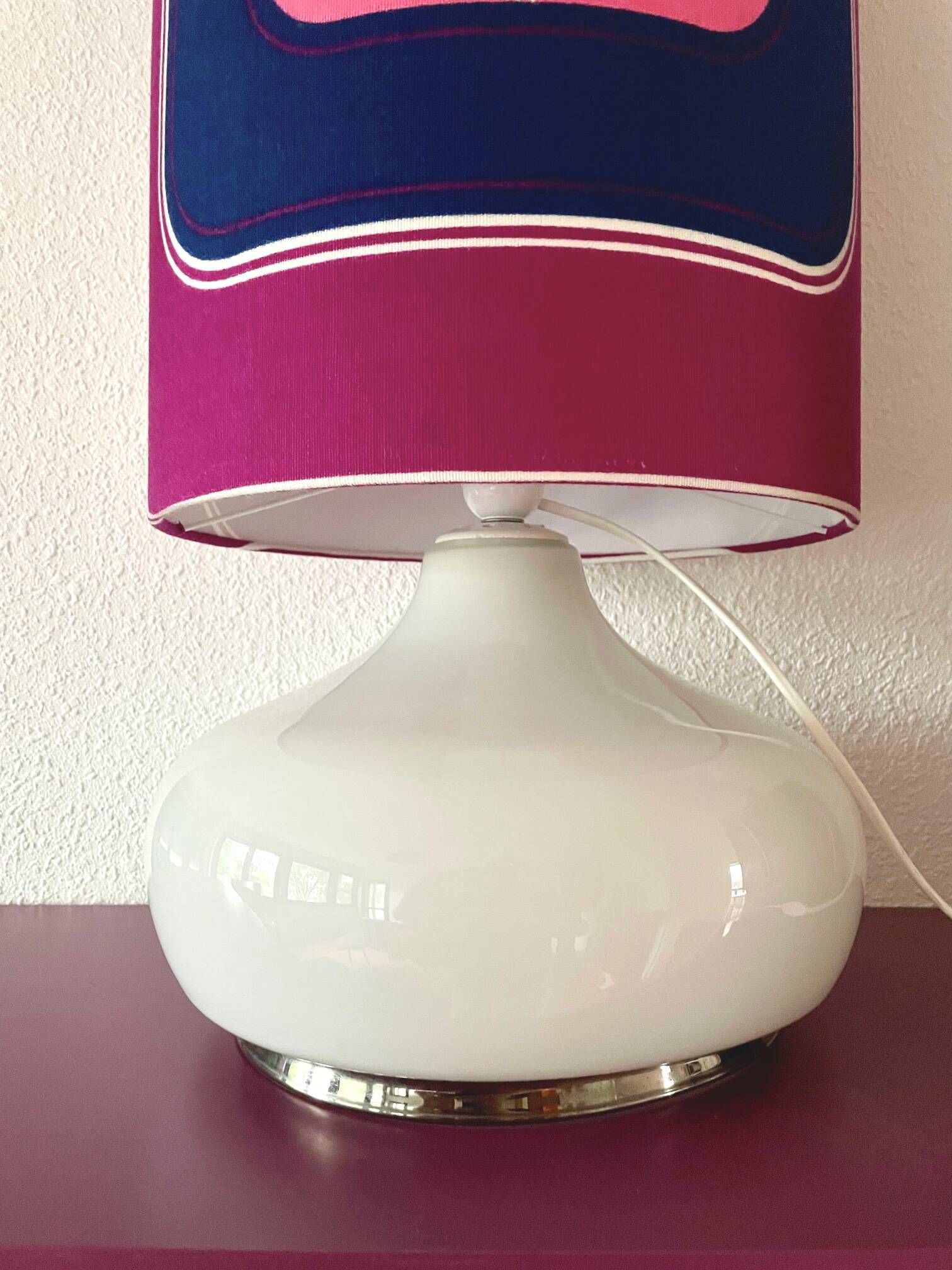 Violetta furniture lamp H80 D30cm - white opaline and vintage 70s fabric