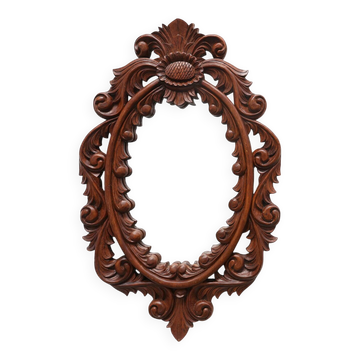 French Carved Walnut Oval Mirror with Pierced Acanthus Crest, circa 1900