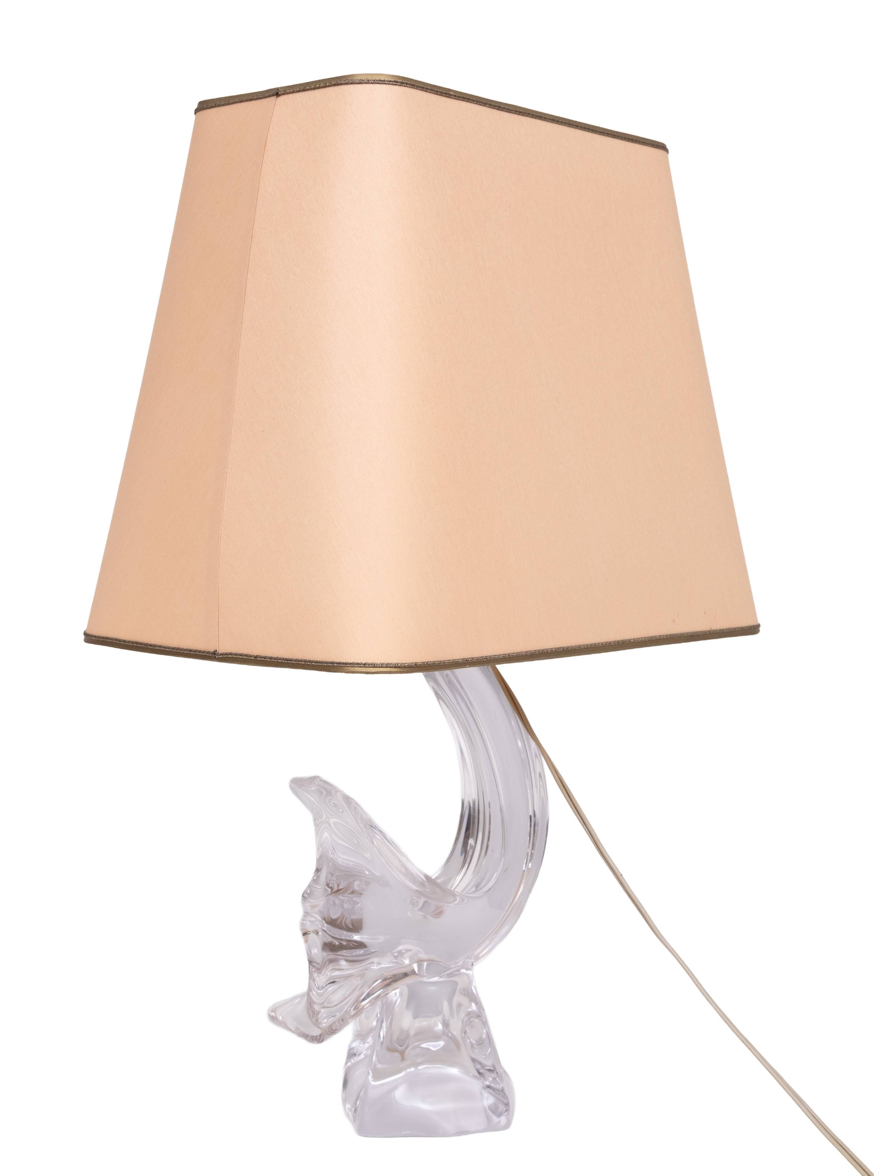 Daum Crystal Glass Bird Table Lamp, Vintage 1960s, France, Oval Shade