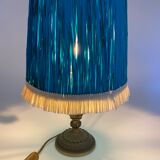 Brass and raffia lamp