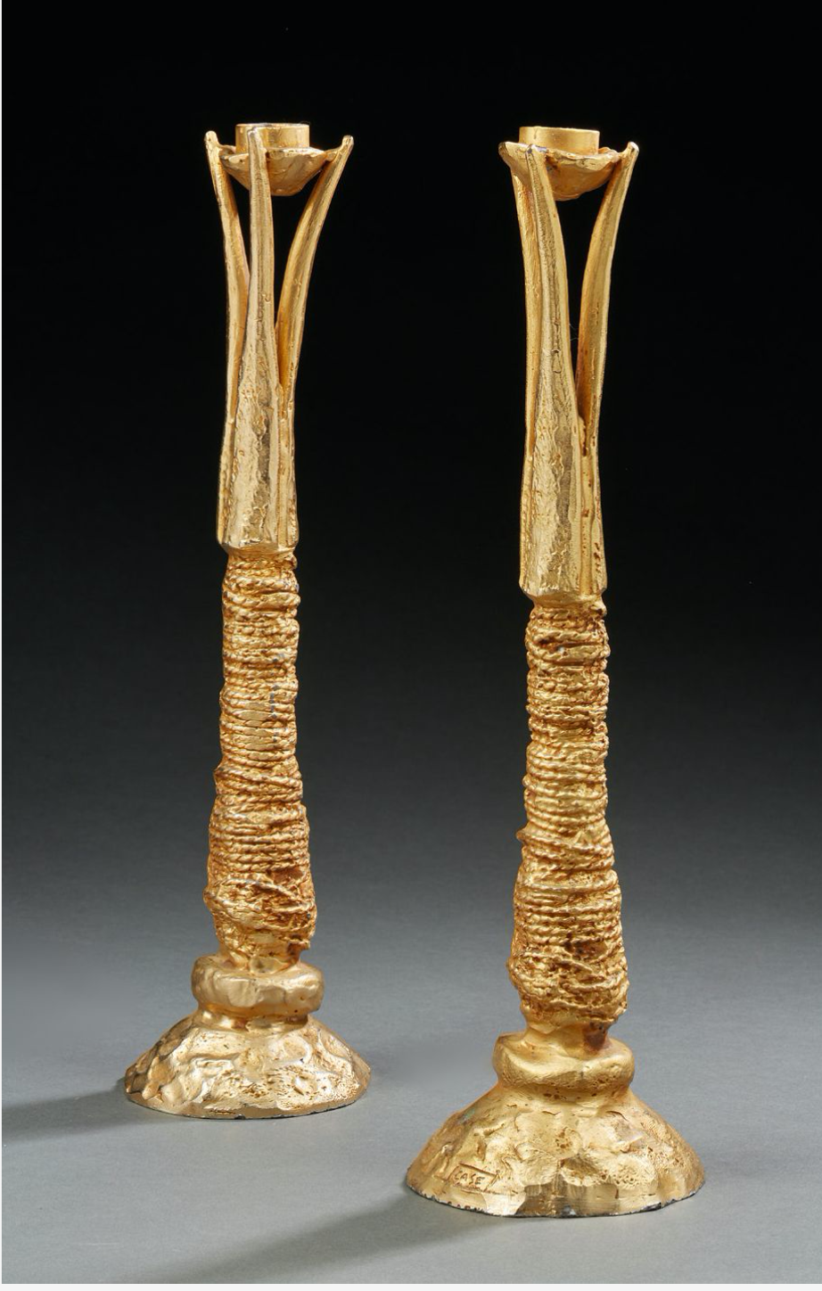 Pair of gilded bronze candle holders in gilded bronze - Pierre Casenove- Fondica 1991