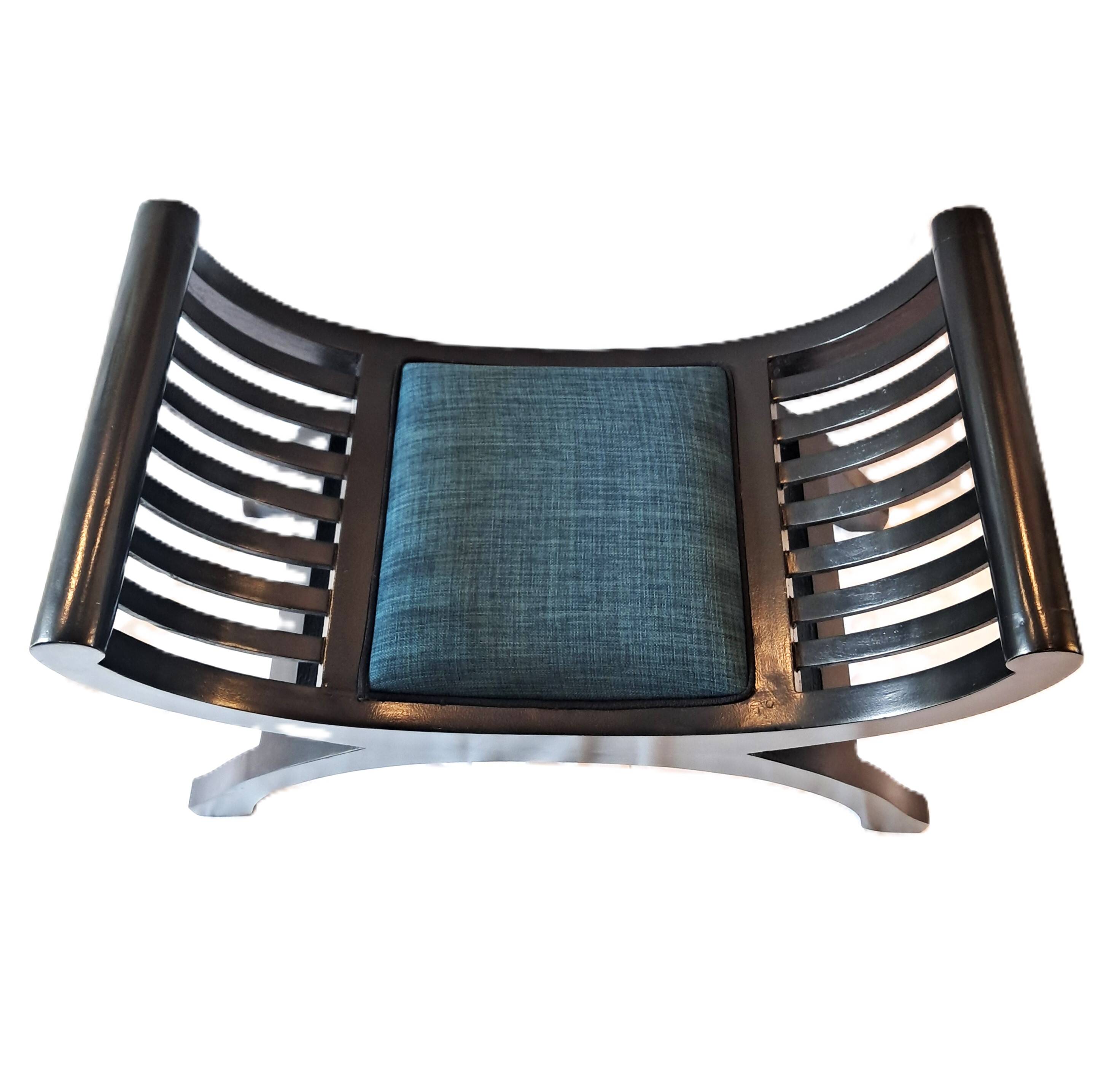 Tabouret Curule Vintage avec Assise Retapissée