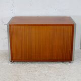 Storage unit by Henri Lesêtre & Claude Gaillard, solid wood, polished steel. France, circa 1970