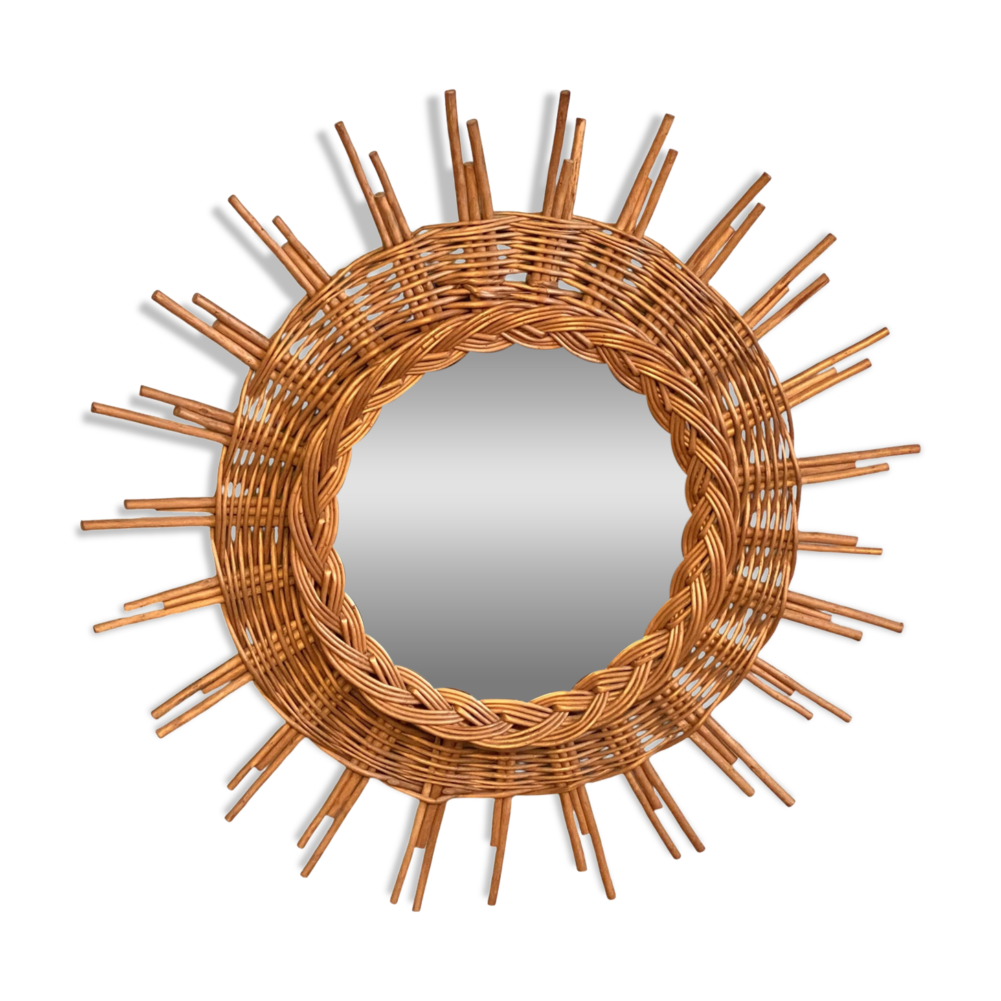 Large vintage mirror in rattan 60s bamboo wicker