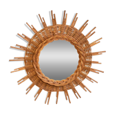 Large vintage mirror in rattan 60s bamboo wicker