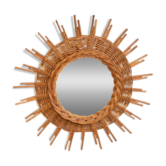 Large vintage mirror in rattan 60s bamboo wicker