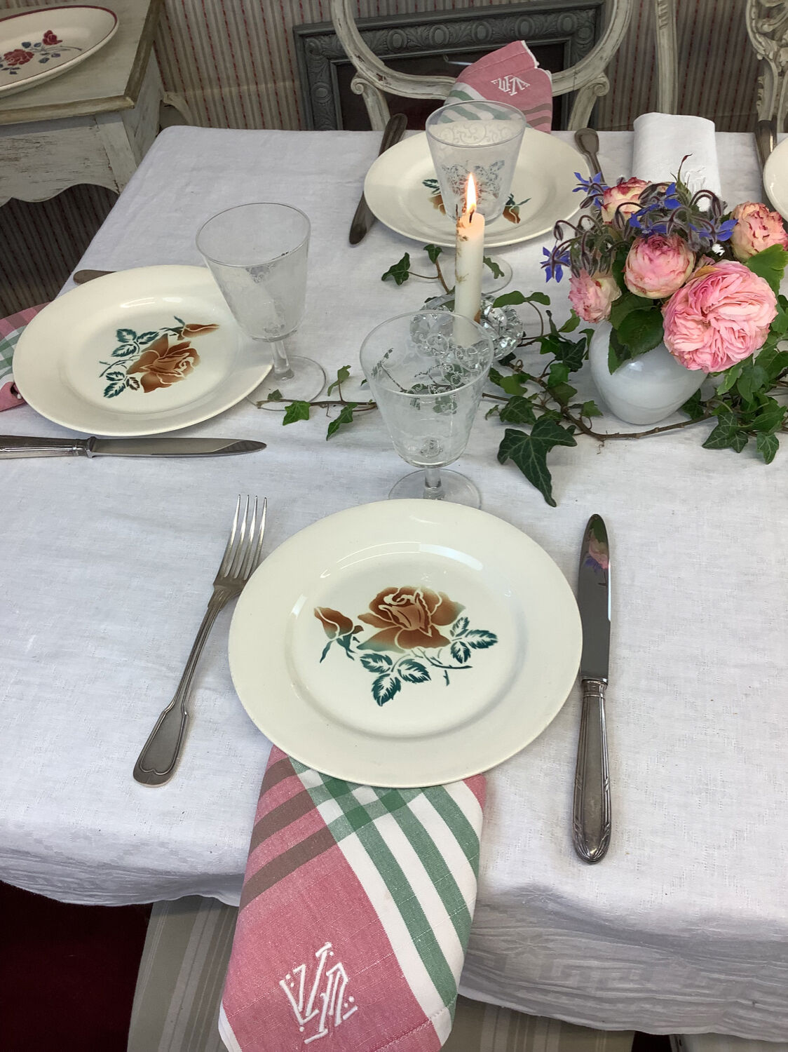 6 old flat plates made in France Digoin