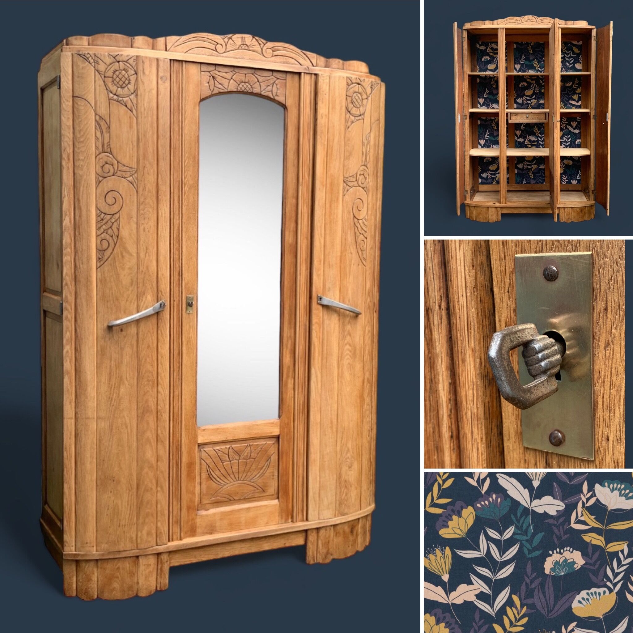 Parisian art deco wardrobe solid raw oak 1930