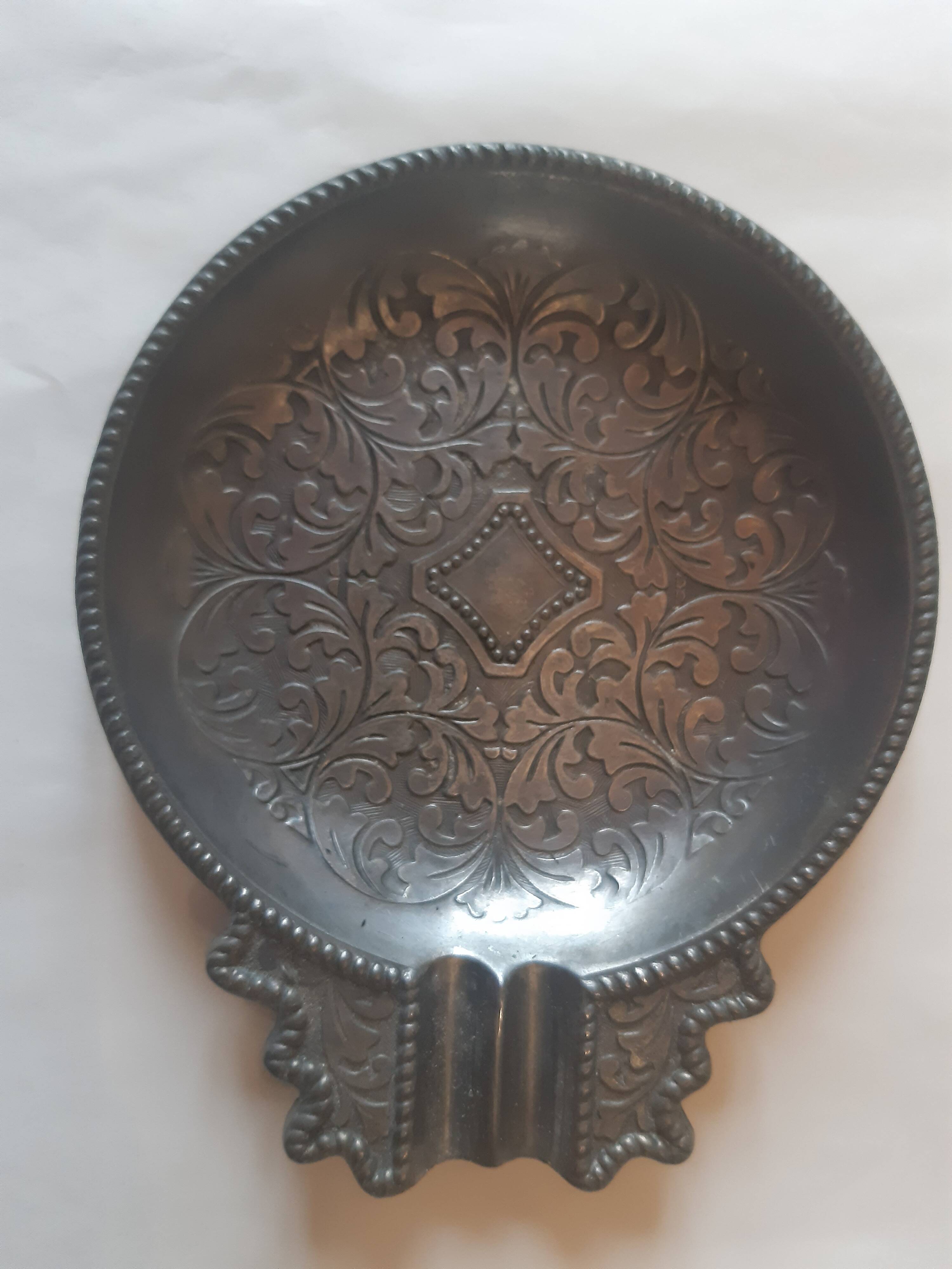 Decorated pewter ashtray