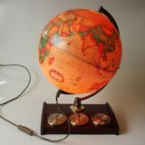 1980s danish illuminated globe (Scan-Globe) on a wooden foot with weather station