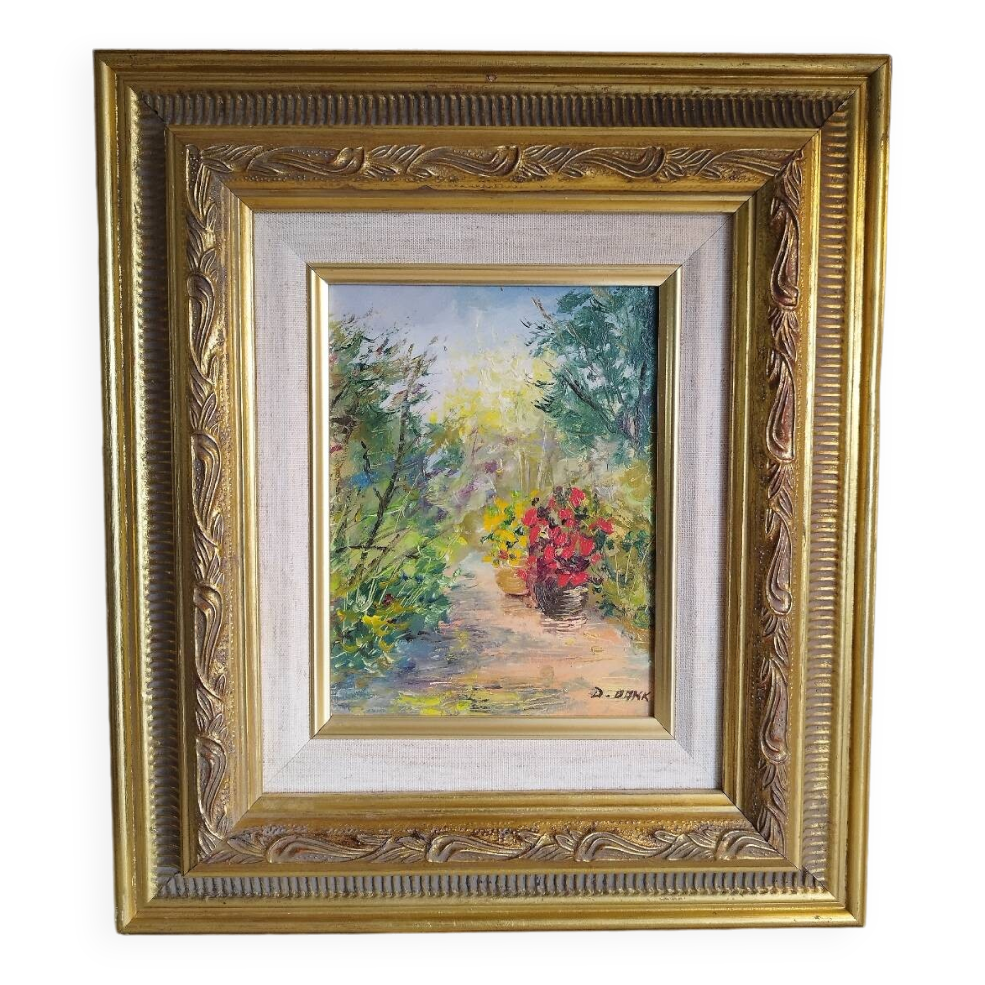 Huile sur toile "Le pot rouge" par D. BAKK