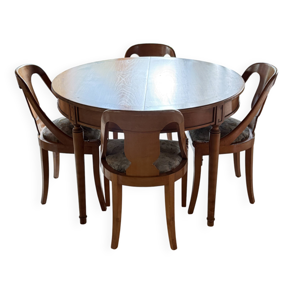 Table extensible et 4 chaises en merisier