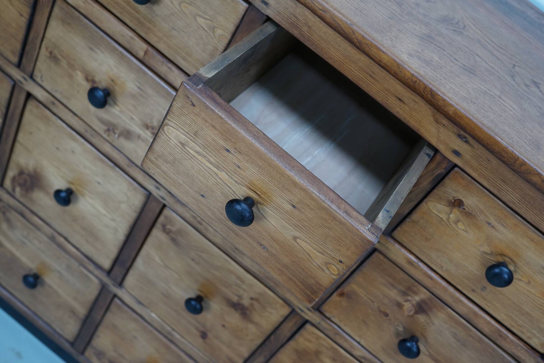 Large German Pine Industrial Apothecary / Shop Cabinet, 1950s