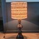 Grande lampe vintage pied bois abat-jour laine bouclettes - Ref 1025