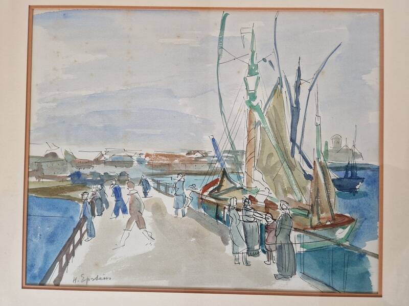 Henri Epstein (1891-1944) - Watercolour on paper - Busy port - Signed
