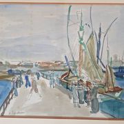 Henri Epstein (1891-1944) - Watercolour on paper - Busy port - Signed