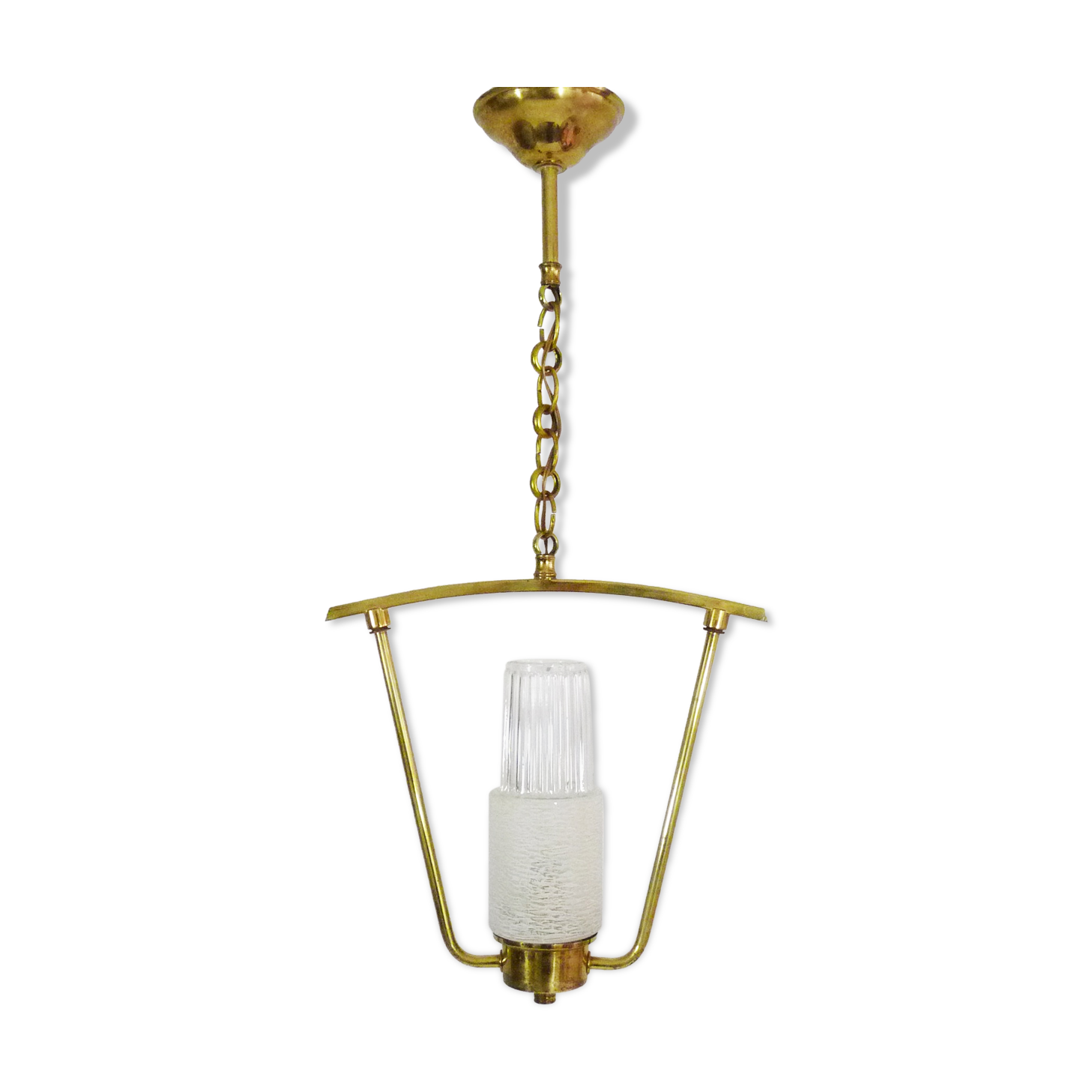 Minimalist vintage hanging in brass and glass tube Year 50