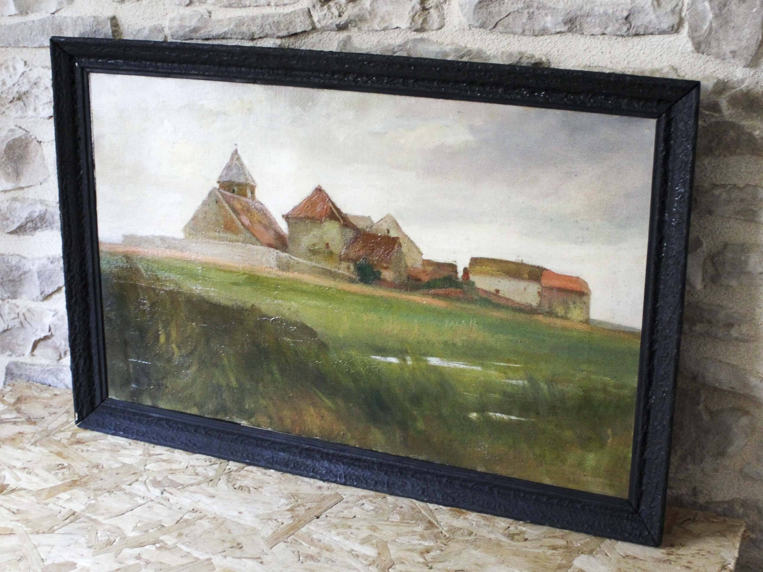 Oil on canvas signed Paysage de Beauce