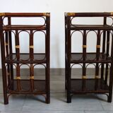 Set of 2 rattan side tables / bedside tables from the 60s