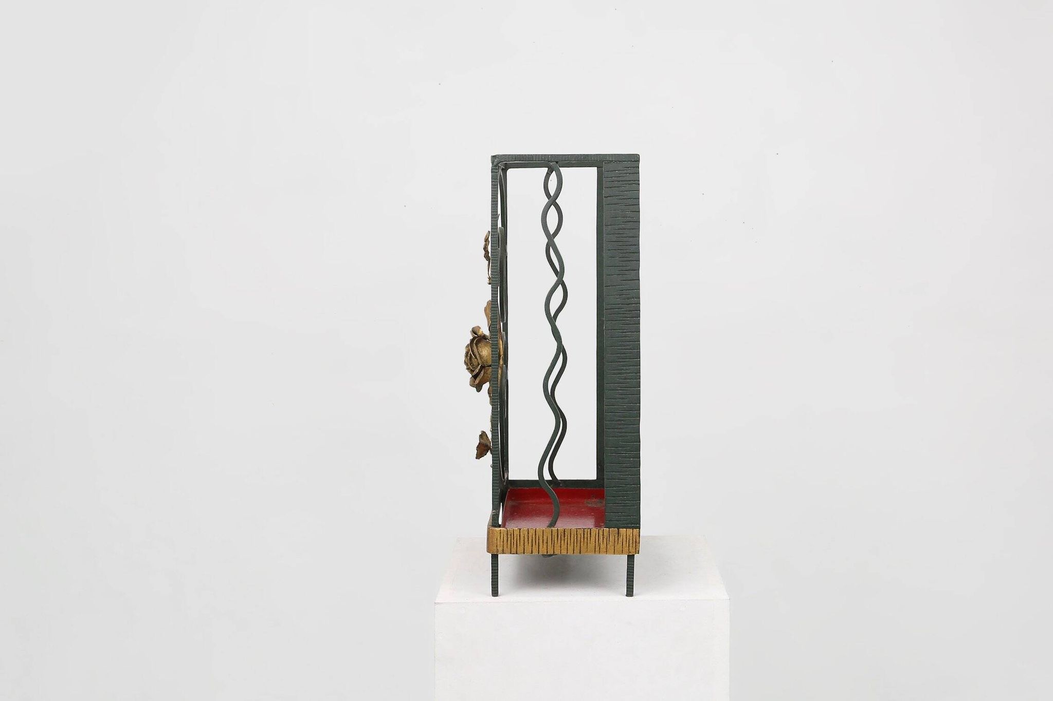 Art Deco Wrought Iron Umbrella Stand with Floral Decoration, France, 1930s