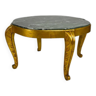 Coffee table in gilded wood and green marble, Art Deco Neoclassical, 1940s