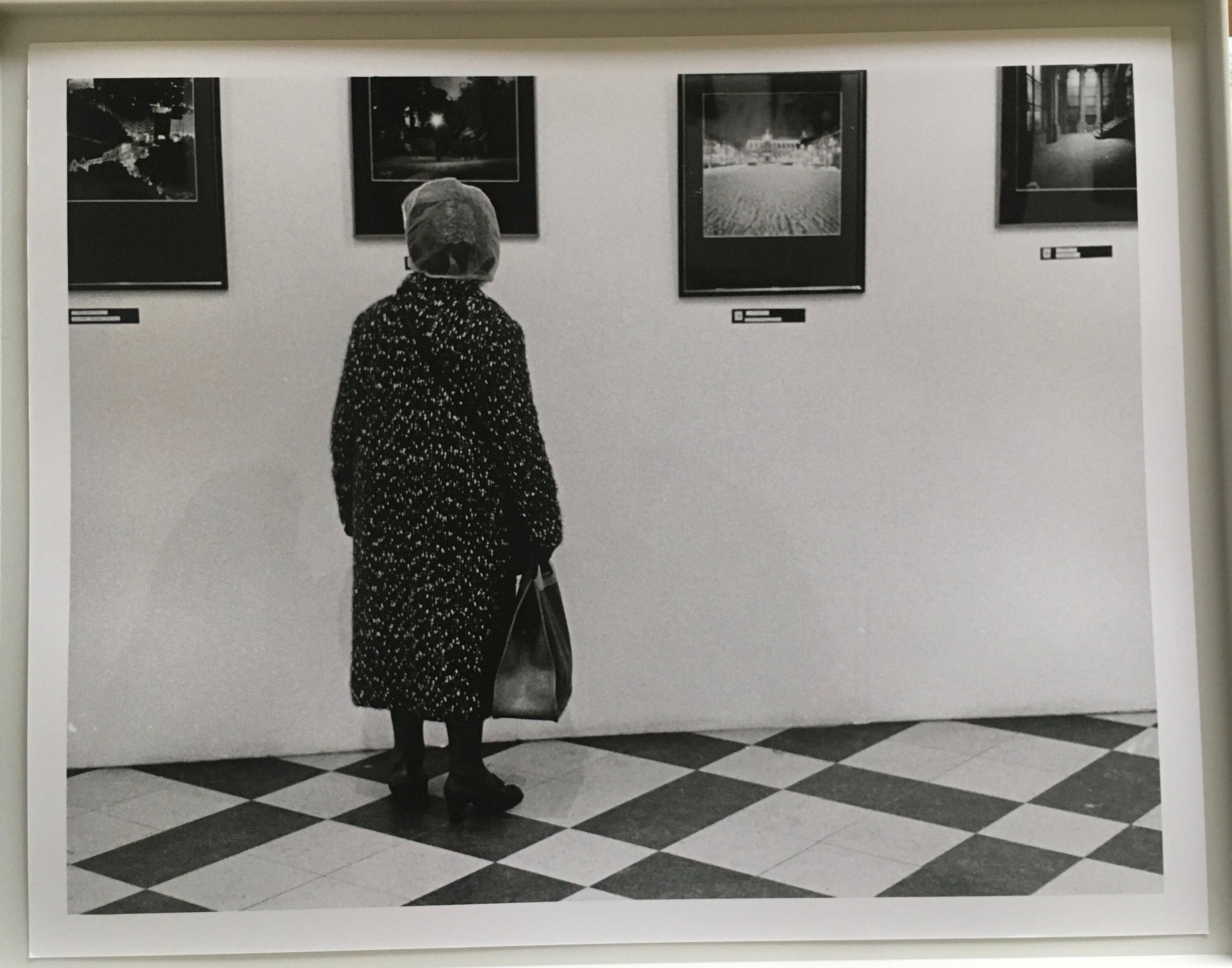 Black print and graphic bench. Museum, fashion 90s