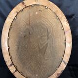 Antique vintage painting on wood, still life, oval frame, pink roses flower bouquet, signed, antique