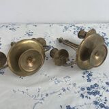 Pair of candlesticks, gilded and enamelled brass, Art Nouveau, early 20th century